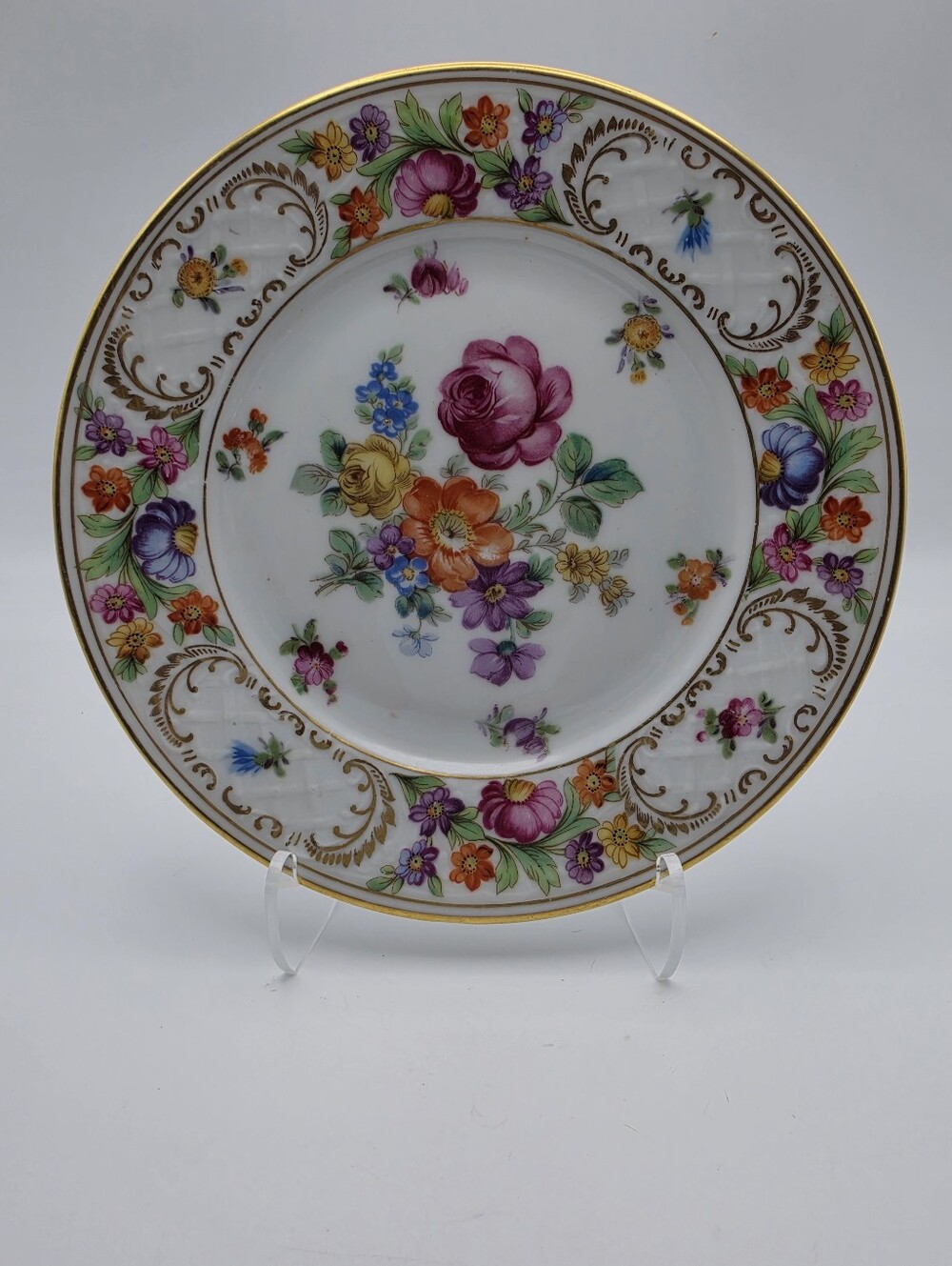 Vintage Schumann Bavaria Dresden Flowers 6.75” Dessert Plate - Antique 1920s